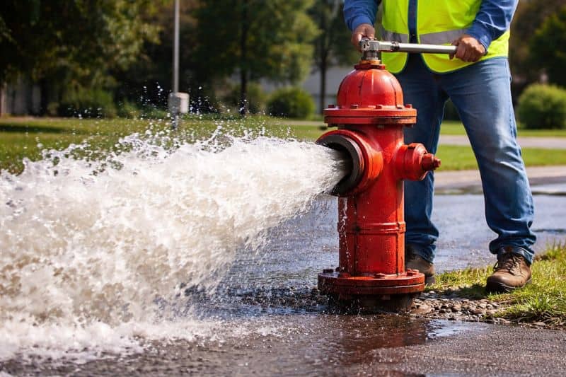 Water main flushing from a fire hydrant to improve water quality and system reliability